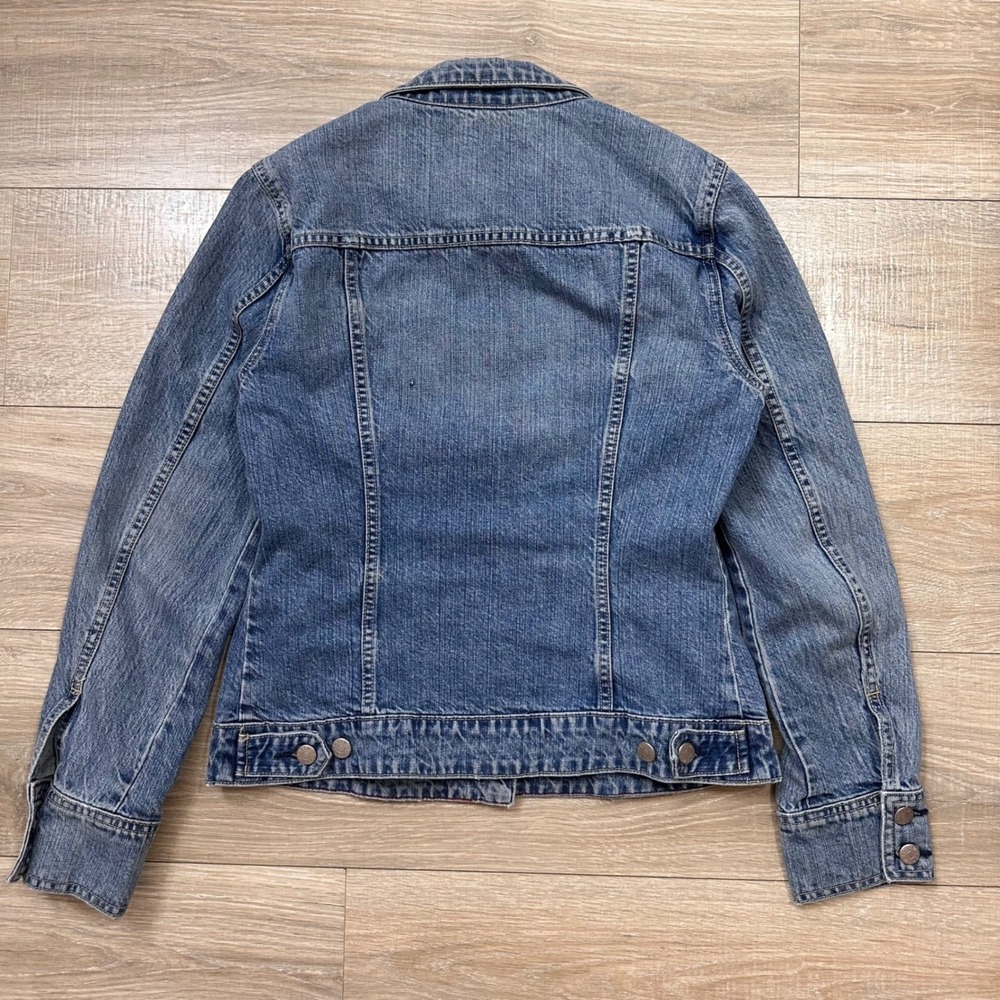 Vintage J.Crew‎ Blue Denim Trucker Jean Jacket Distressed Y2K Women's Medium - Picture 12 of 14